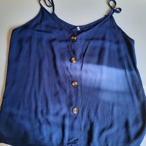 Size L Dark Blue Cotton Button Down Tank Top